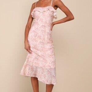 Lulus Cherished Sweetheart Dusty Pink Floral Bustier Midi Dress - Size M